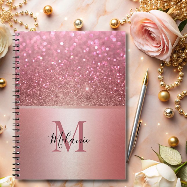 Cuaderno Monograma elegante de vidrio metalizado rosa purpu (Subido por el creador)