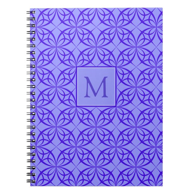 Cuaderno Monograma elegante del patrón de filigrí púrpura (Frente)