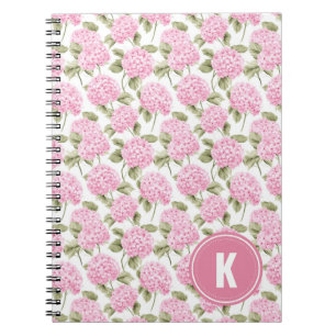 Cuaderno Monograma elegante del patrón de las flores de hid