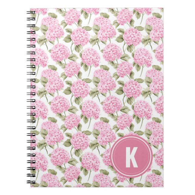 Cuaderno Monograma elegante del patrón de las flores de hid (Frente)