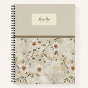 Cuaderno Monograma elegante del patrón de margarita floral