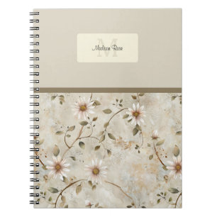 Cuaderno Monograma elegante del patrón de margarita floral