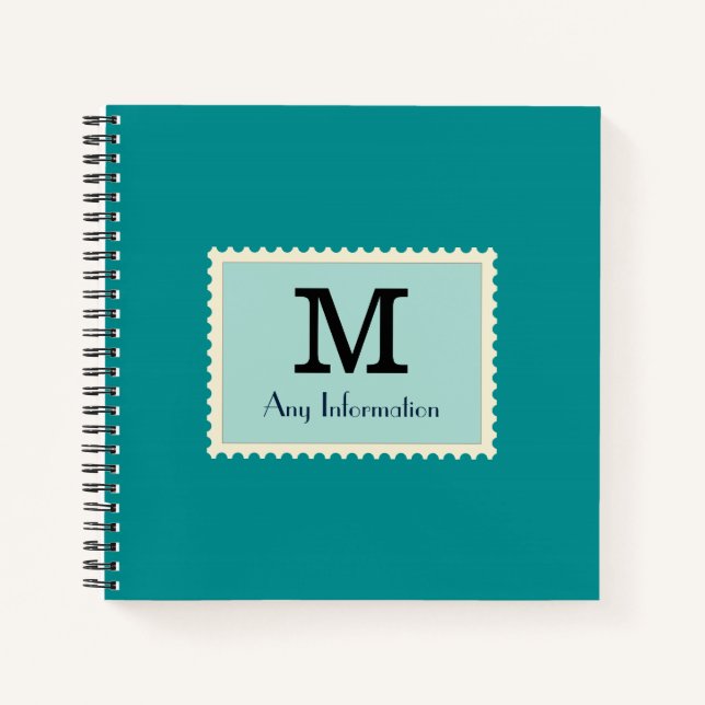 Cuaderno Monograma elegante en color cian oscuro (Anverso)