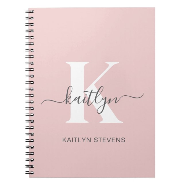 Cuaderno Monograma elegante en rosa y gris (Frente)