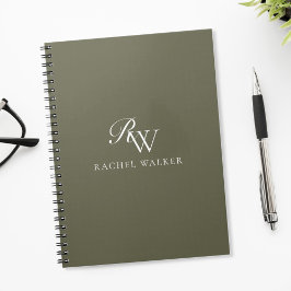 Cuaderno Monograma elegante en verde oliva