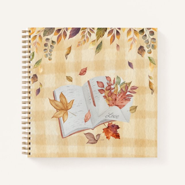 Cuaderno Monograma Elegante esbozando hojas de otoño escrib (Anverso)