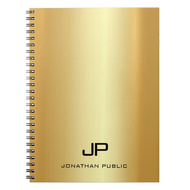 Cuaderno Monograma elegante Faux Gold Template Moderno de m (Frente)
