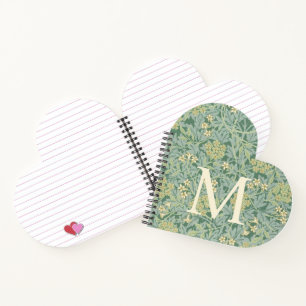 Cuaderno Monograma elegante floral jazmín verde