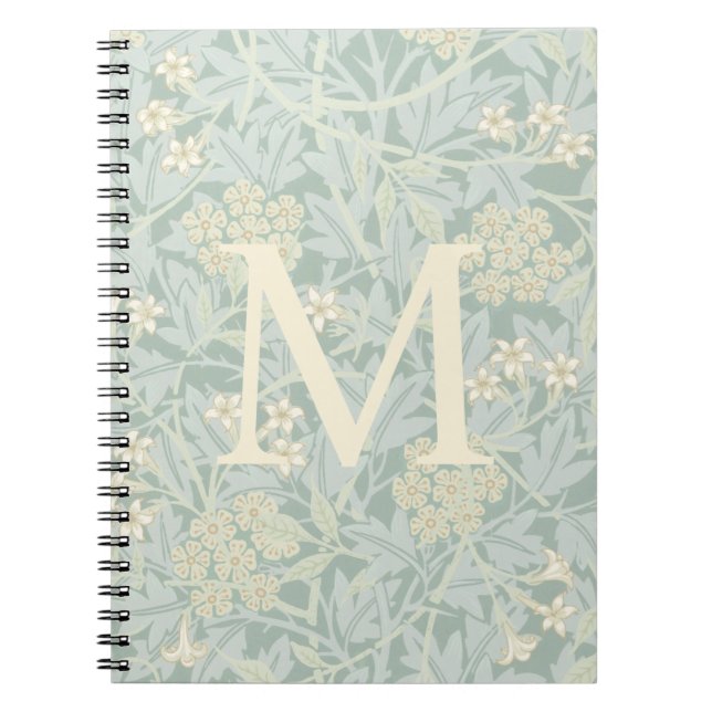 Cuaderno Monograma elegante floral jazmín verde pastel (Frente)