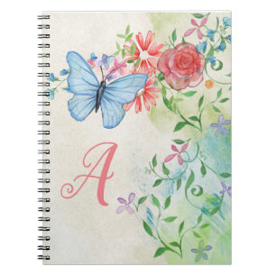 Cuaderno Monograma Elegante Mariposa Colorida Floral