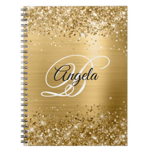 Cuaderno Monograma Elegante Metálico Dorado Brillante