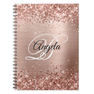 Cuaderno Monograma elegante metálico rosa brillante