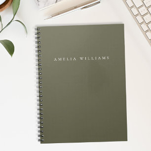 Cuaderno Monograma elegante minimalista en verde oliva