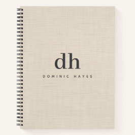 Cuaderno Monograma Elegante Mínimo Textura Crema Lino Beige