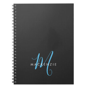 Cuaderno Monograma elegante moderno con guión azul del ciel