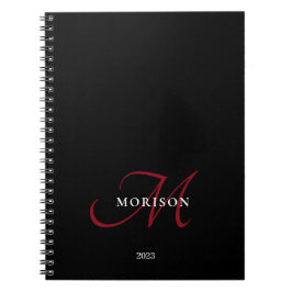 Cuaderno Monograma elegante moderno de escritura roja negra