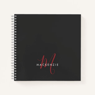 Cuaderno Monograma elegante moderno de escritura roja negra