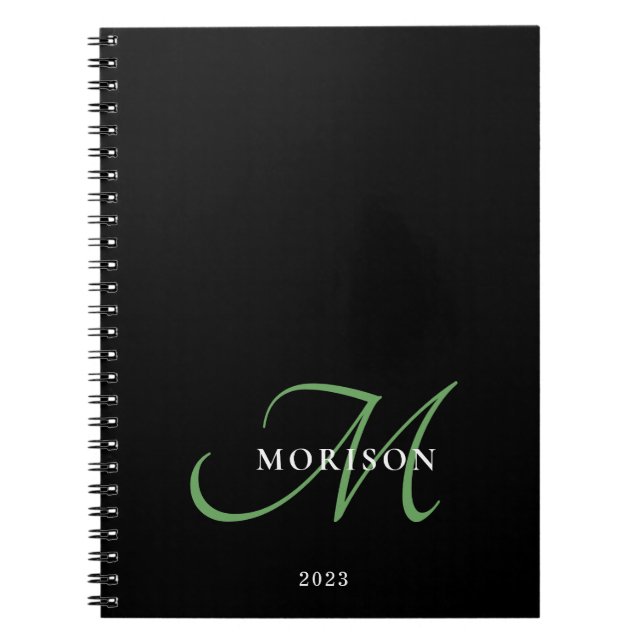 Cuaderno Monograma elegante moderno de escritura verde negr (Frente)
