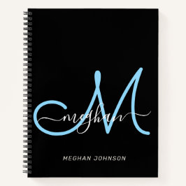 Cuaderno Monograma Elegante Moderno de Letra Script Azul Ne
