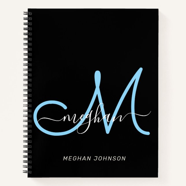 Cuaderno Monograma Elegante Moderno de Letra Script Azul Ne (Anverso)