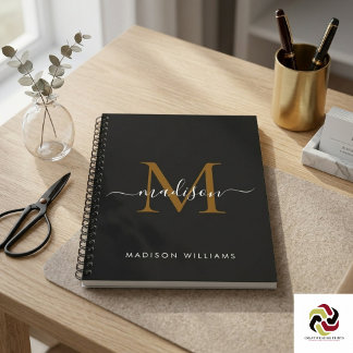 Cuaderno Monograma Elegante Negro Oficina Escolar Escritura