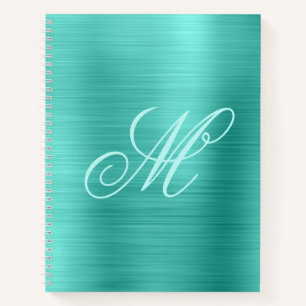 Cuaderno Monograma Elegante Pastel Hojas de Turquesa