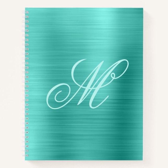Cuaderno Monograma Elegante Pastel Hojas de Turquesa (Anverso)