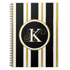 Cuaderno Monograma elegante personalizado de franjas de oro