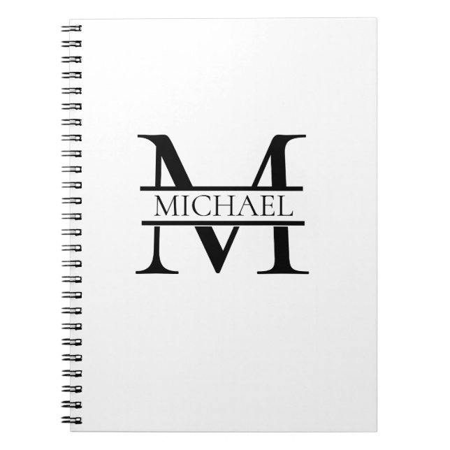 Cuaderno Monograma elegante personalizado y nombre blanco (Frente)