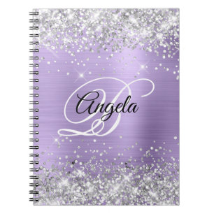 Cuaderno Monograma Elegante Plateado Brillante Rosa Pálido