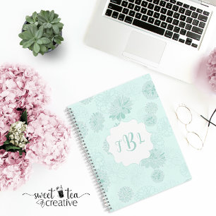 Cuaderno Monograma elegante portátil de espiral de menta