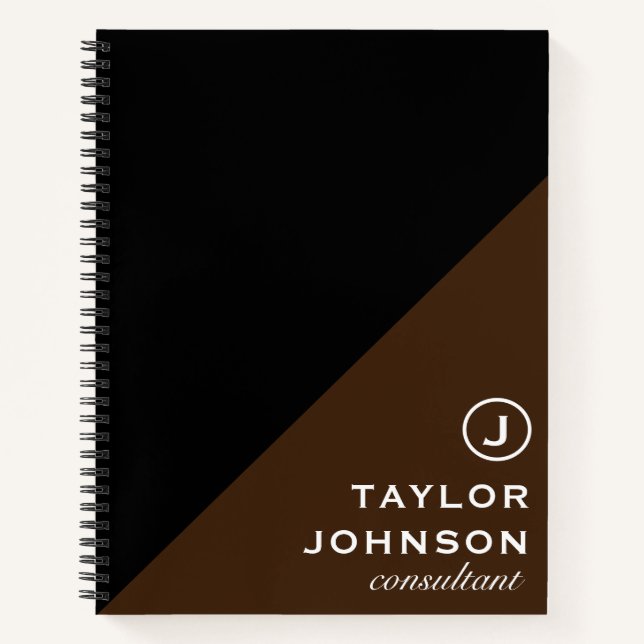 Cuaderno Monograma elegante profesional negro y marrón (Anverso)