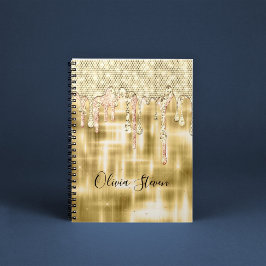 Cuaderno Monograma elegante purpurina de goteo de oro