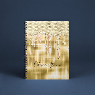 Cuaderno Monograma elegante purpurina de goteo de oro