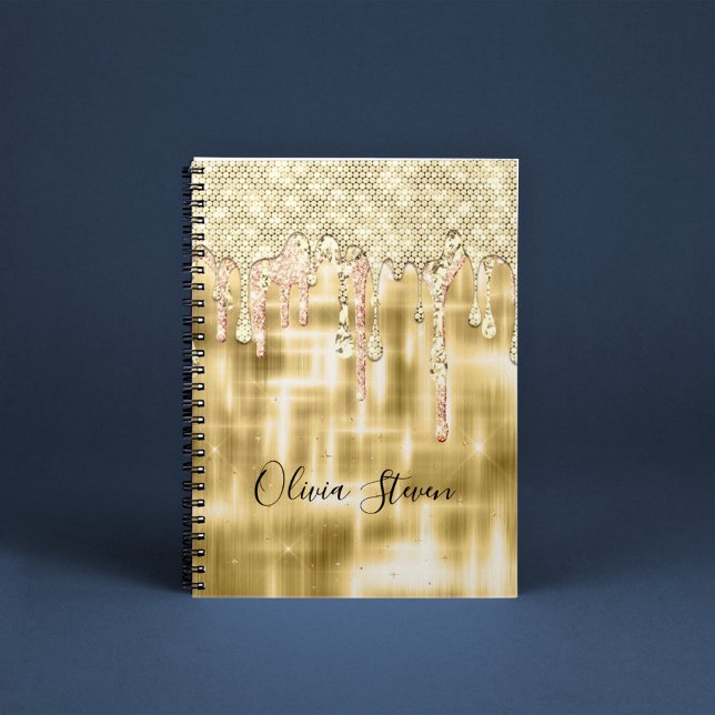 Cuaderno Monograma elegante purpurina de goteo de oro (Subido por el creador)