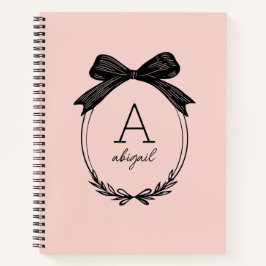 Cuaderno Monograma Elegante Rosa Beige con Lazo Negro Moder