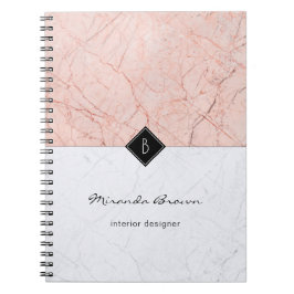 Cuaderno Monograma elegante Rosa portátil de mármol gris do