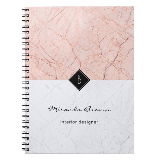 Cuaderno Monograma elegante Rosa portátil de mármol gris do (Frente)