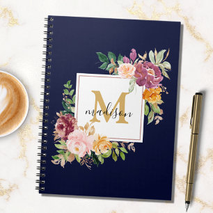 Cuaderno Monograma Elegante Rosas Florales Botánicas Acuare