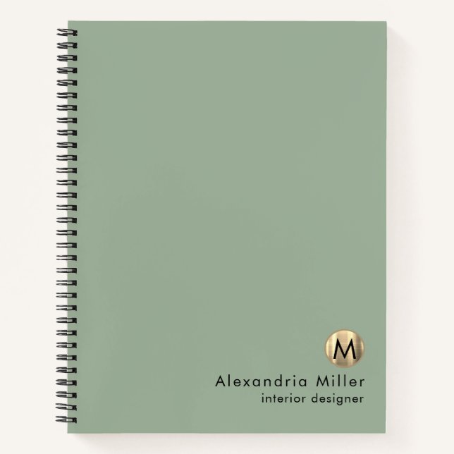 Cuaderno Monograma elegante Sage Green Gold (Anverso)