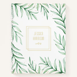 Cuaderno Monograma Elegante Vegetación Colores de agua hoja