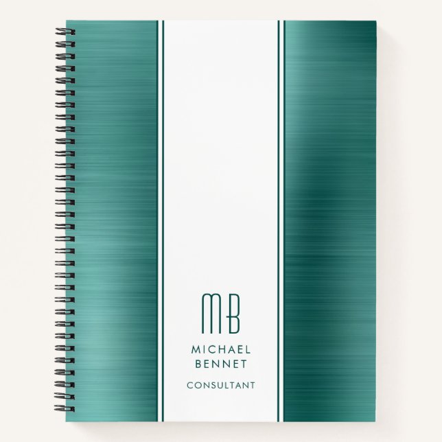 Cuaderno Monograma Empresario metálico cepillado verde esme (Anverso)
