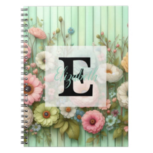 Cuaderno Monograma en acuarela flores pastel sobre madera v