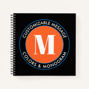 Cuaderno Monograma en negrita y texto   Naranja blanco negr