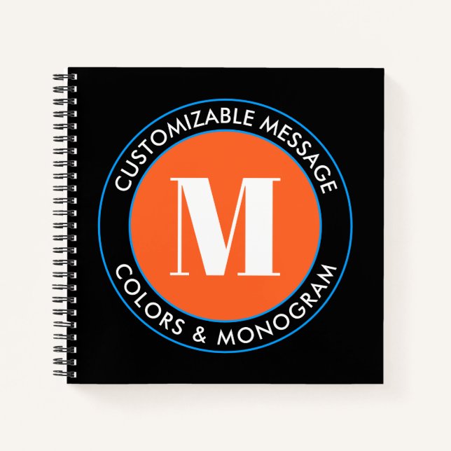 Cuaderno Monograma en negrita y texto | Naranja blanco negr (Anverso)