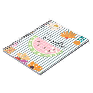 Cuaderno Monograma encantador de acuarela de frutas y flore