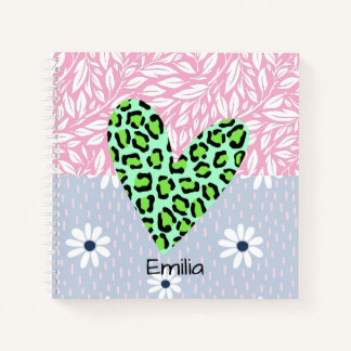 Cuaderno Monograma encantador patrón floral pastel rosa azu