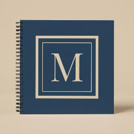 Cuaderno Monograma enmarcado personalizado azul y vainilla