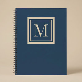 Cuaderno Monograma enmarcado personalizado azul y vainilla