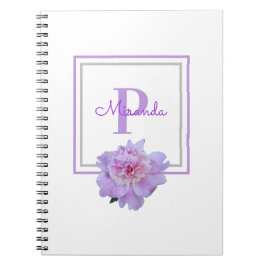 Cuaderno Monograma enmarcado Pony Pink Peony Flower Purple
